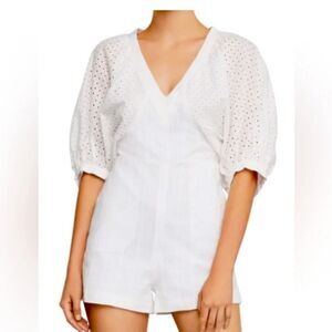 BCBG MaxAzria White Eyelet Balloon Sleeve Romper Size Large bachelorette bride